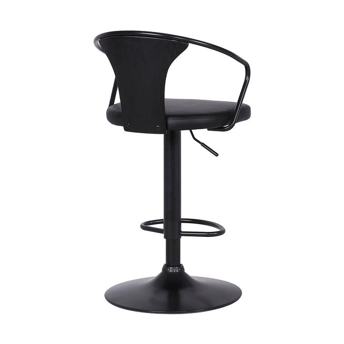 Black Fabric And Iron Low Back Adjustable Height Swivel Bar Chair