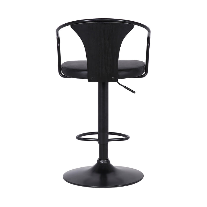 Black Fabric And Iron Low Back Adjustable Height Swivel Bar Chair