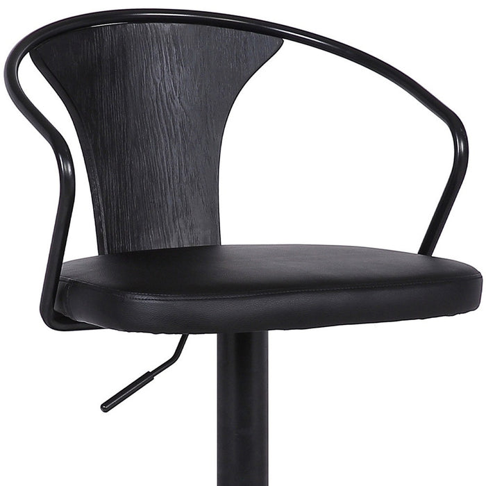 Black Fabric And Iron Low Back Adjustable Height Swivel Bar Chair