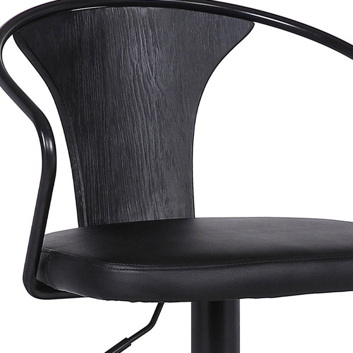Black Fabric And Iron Low Back Adjustable Height Swivel Bar Chair