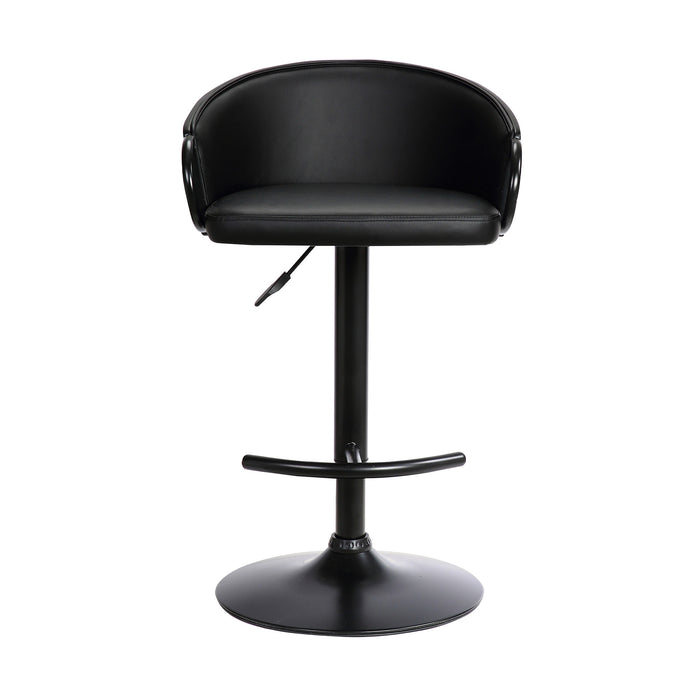 Black Faux Leather And Fabric And Iron Low Back Adjustable Height Swivel Bar Chair
