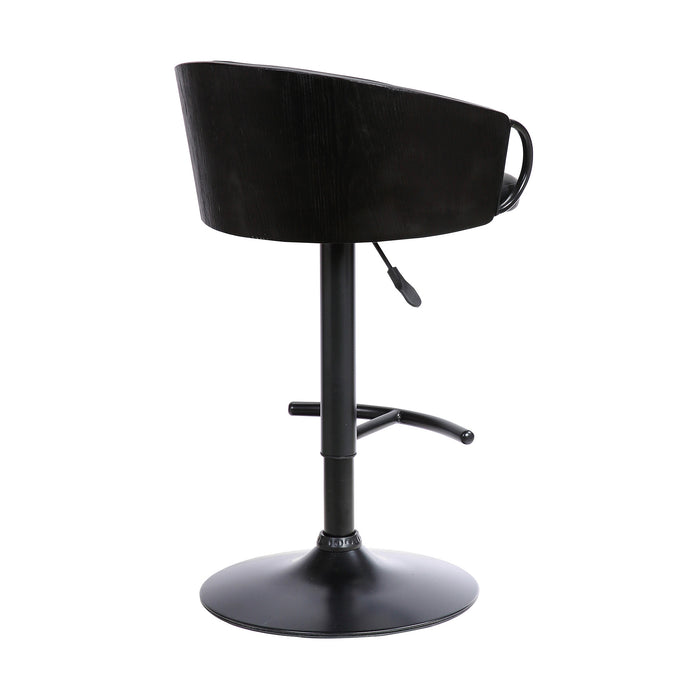 Black Faux Leather And Fabric And Iron Low Back Adjustable Height Swivel Bar Chair