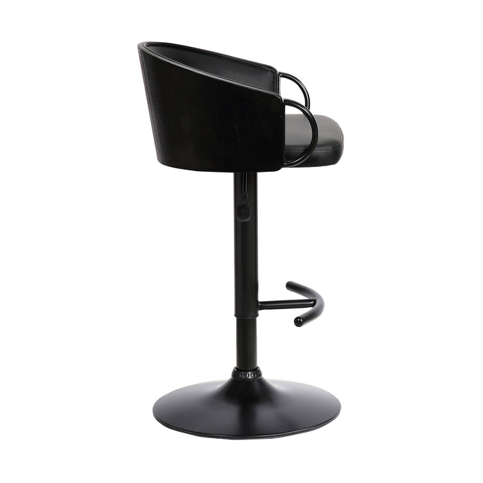 Black Faux Leather And Fabric And Iron Low Back Adjustable Height Swivel Bar Chair