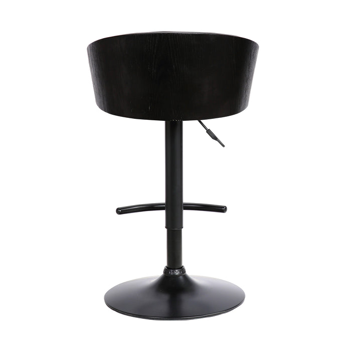 Black Faux Leather And Fabric And Iron Low Back Adjustable Height Swivel Bar Chair