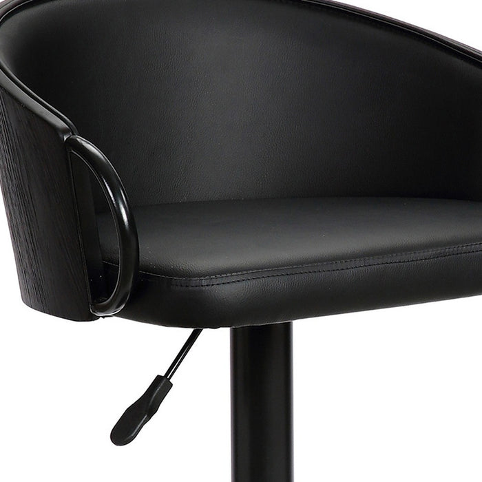 Black Faux Leather And Fabric And Iron Low Back Adjustable Height Swivel Bar Chair