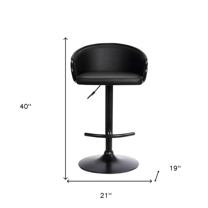 Black Faux Leather And Fabric And Iron Low Back Adjustable Height Swivel Bar Chair