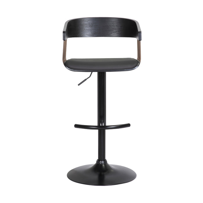 Black Faux Leather And Fabric And Metal Adjustable Height Swivel Bar Chair