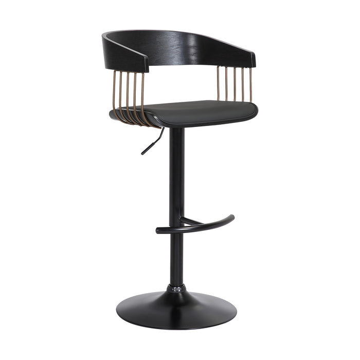 Black Faux Leather And Fabric And Metal Adjustable Height Swivel Bar Chair