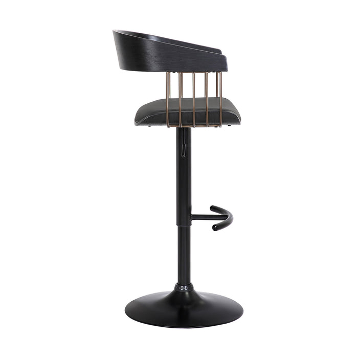 Black Faux Leather And Fabric And Metal Adjustable Height Swivel Bar Chair