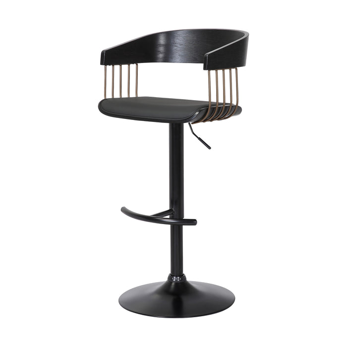 Black Faux Leather And Fabric And Metal Adjustable Height Swivel Bar Chair