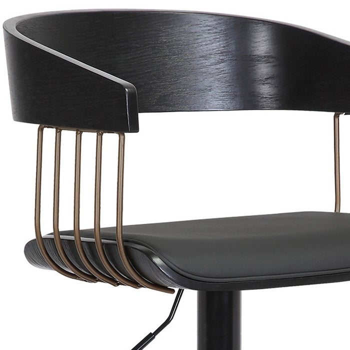 Black Faux Leather And Fabric And Metal Adjustable Height Swivel Bar Chair