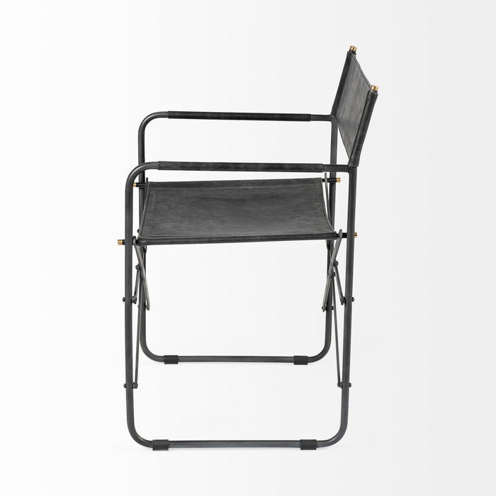 Black Leather Open Back Dining Arm Chair