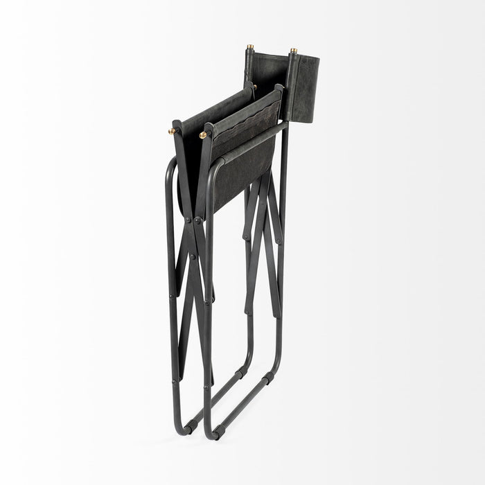 Black Leather Open Back Dining Arm Chair