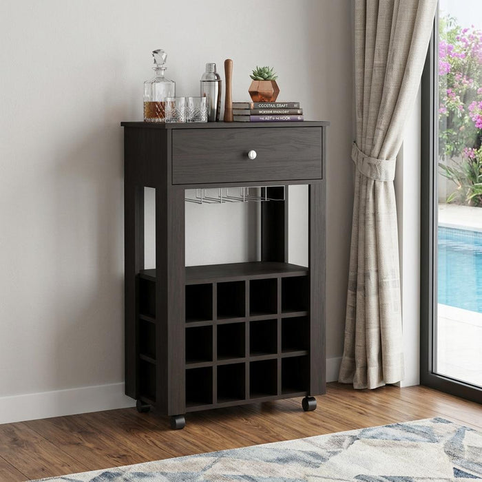 Black Rolling Bar Cart With Wine Storage