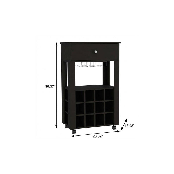 Black Rolling Bar Cart With Wine Storage