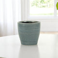 Blue Ceramic 22 Ounce Striped Round Distressed Pot Planter