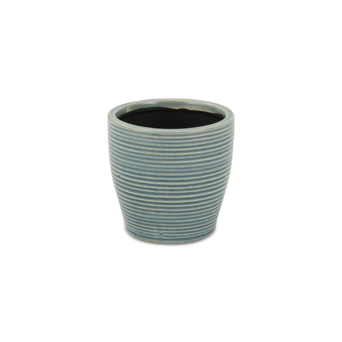 Blue Ceramic 22 Ounce Striped Round Distressed Pot Planter