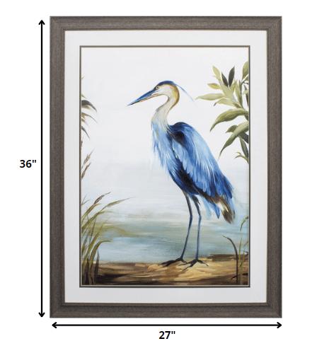 Blue Heron 36" X 27" Brown Bird Framed Art