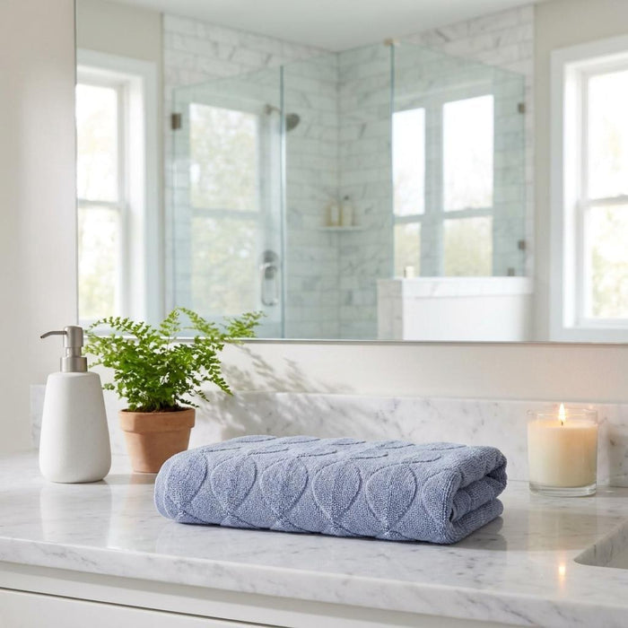 Blue Jacquard Turkish Cotton 27" X 54" Bath Towel