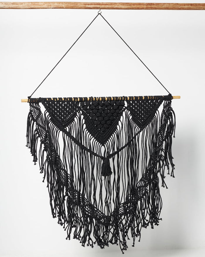 Boho Διακοσμητικό Τοίχου Βαμβακερό Macrame Rohan σε 2 Αποχρώσεις-Μαύρο-50x50cm