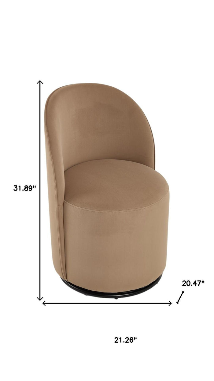 Brown and Black Velvet Curved Back Swivel Dining Arm Chair