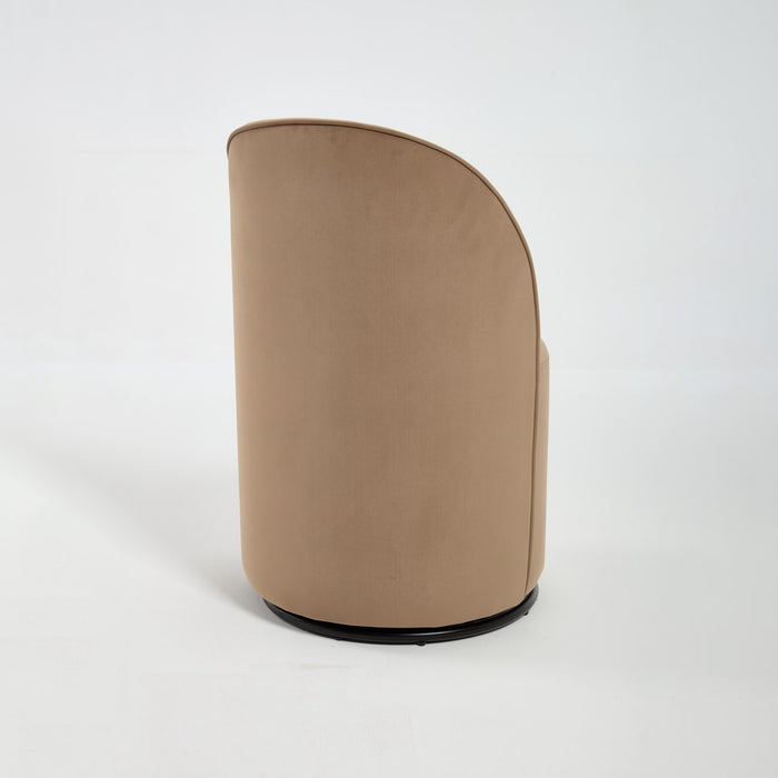 Brown and Black Velvet Curved Back Swivel Dining Arm Chair