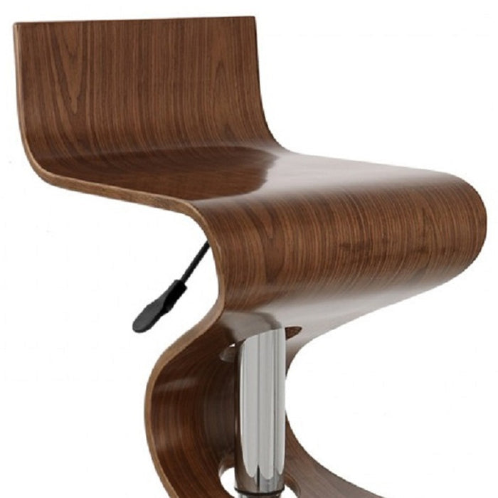 Brown And Silver Solid Wood And Metal Low Back Adjustable Height Bar Chair
