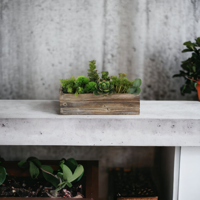 Brown Wood Rectangular Distressed Planter Box