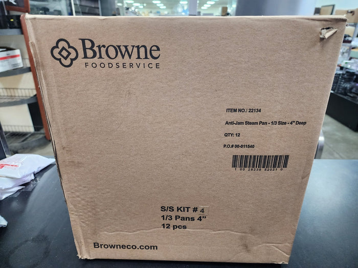 New Browne 22134 - Stainless Steel Steam Table Food Pan, 1/3 size 4" deep - Falcon Restaurant Supply - 2
