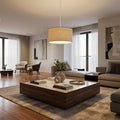 Burlap Fabric Light Brown Electric Drum Pendant Lamp
