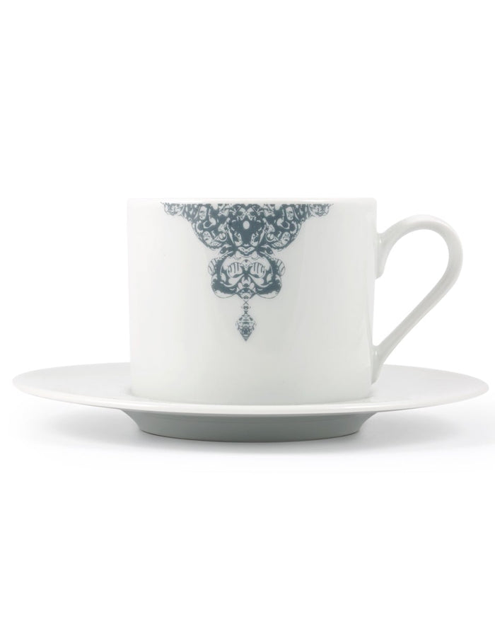 Κούπα Cappuccino με Πιατάκι Rotate Half Lace σε 2 Αποχρώσεις-Γκρι