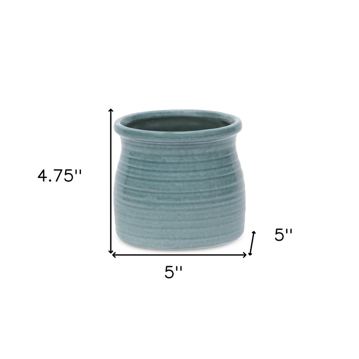 Celadon Ceramic 25 Ounce Striped Round Distressed Pot Planter