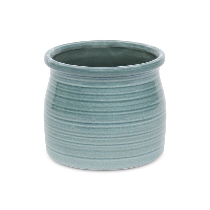 Celadon Ceramic 51 Ounce Striped Round Distressed Pot Planter