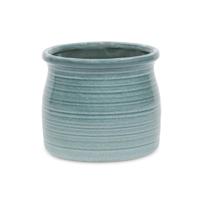 Celadon Ceramic 51 Ounce Striped Round Distressed Pot Planter