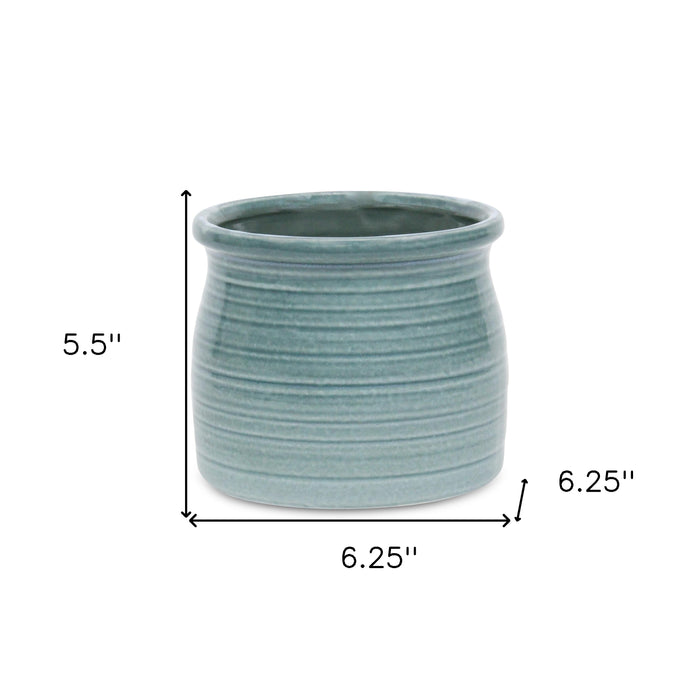 Celadon Ceramic 51 Ounce Striped Round Distressed Pot Planter