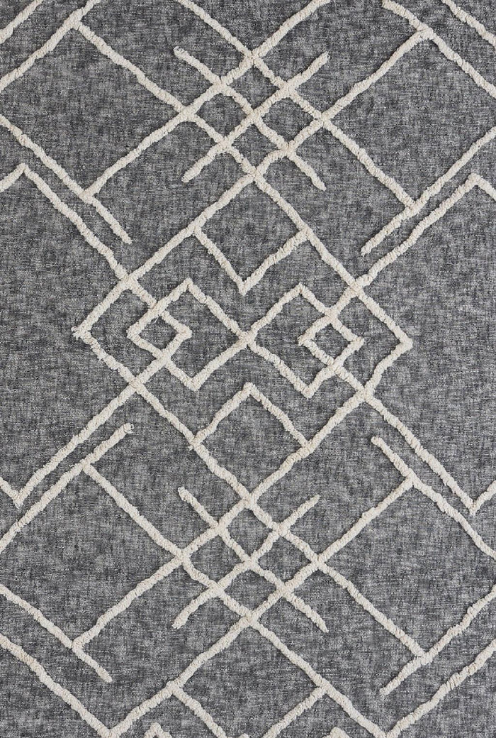 Charcoal and Off White Geometric Queen Cotton Coverlet With Fringe