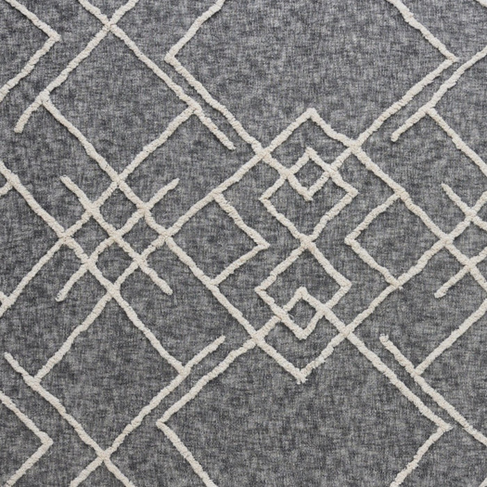 Charcoal and Off White Geometric Queen Cotton Coverlet With Fringe