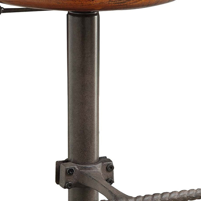 Chestnut And Gray Solid Wood And Steel Backless Adjustable Height Swivel Bar Chair