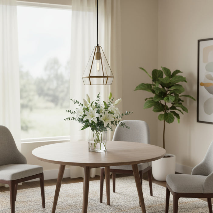 Clear And Gold Single Metal Dimmable Ceiling Light With Clear Shades