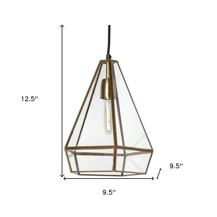 Clear And Gold Single Metal Dimmable Ceiling Light With Clear Shades