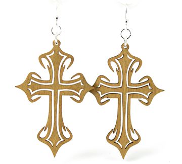 Cross wood earrings — simple Christian cross in laser-cut wood, made in USA