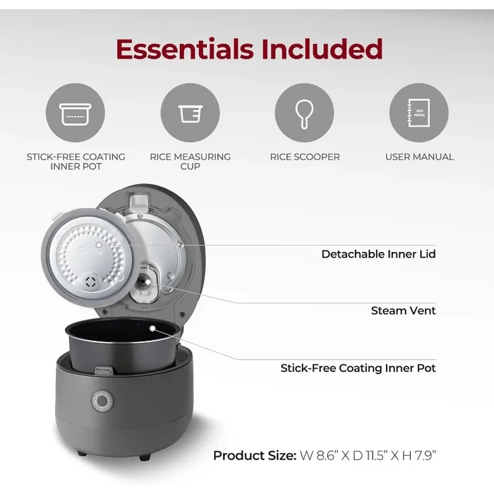 CUCKOO Micom Small Rice Cooker 10 Menu Options: White, Oatmeal, Brown, Quinoa, & More, Smart Fuzzy Logic, 3 Cups / 0.75 Qts.