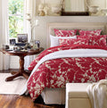 Custom Red Plum Blossom Floral Bedding Set Oriental Chinese Style Duvet Cover Set With Solid Red Bed Sheet