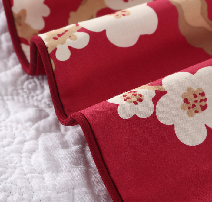 Custom Red Plum Blossom Floral Bedding Set Oriental Chinese Style Duvet Cover Set With Solid Red Bed Sheet