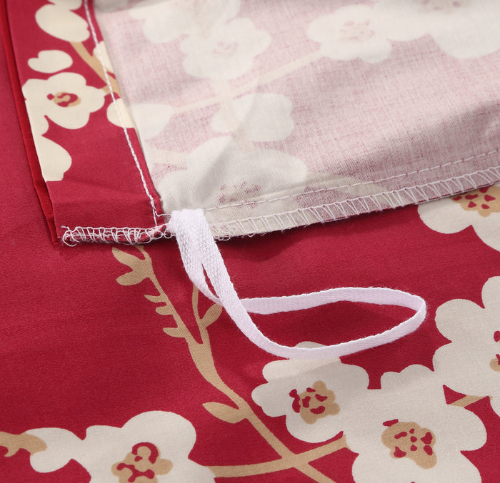 Custom Red Plum Blossom Floral Bedding Set Oriental Chinese Style Duvet Cover Set With Solid Red Bed Sheet