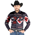 El General men’s burgundy and black Aztec print Western shirt – front view Teal snaps