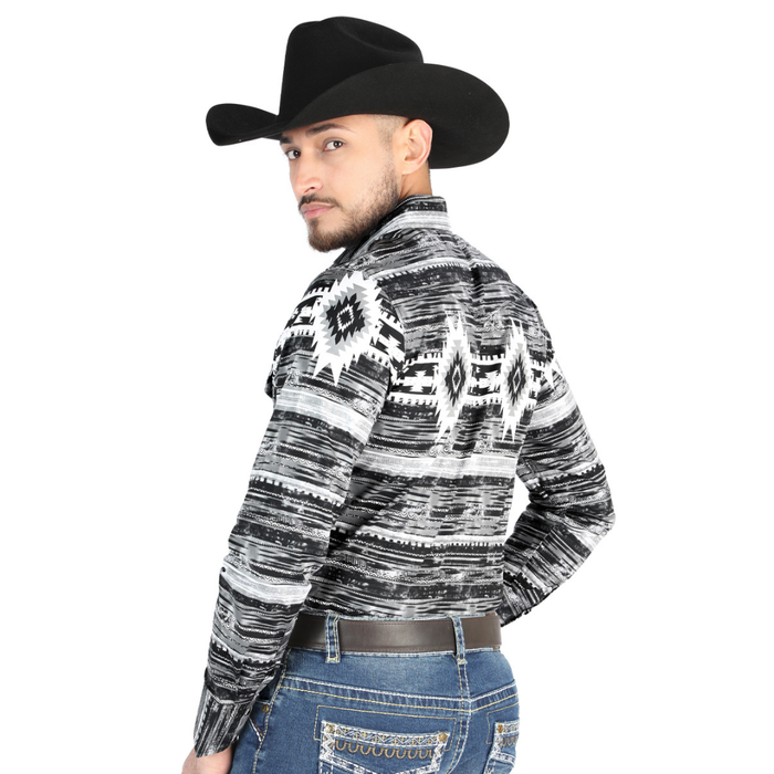 El General Men’s Black, white and Gray Western Shirt – back view button down style