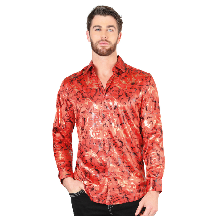 El General men’s red metallic baroque Western shirt – front view