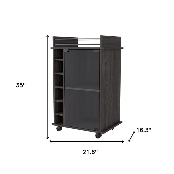 Espresso Rolling Bar Cart With Wine Storage
