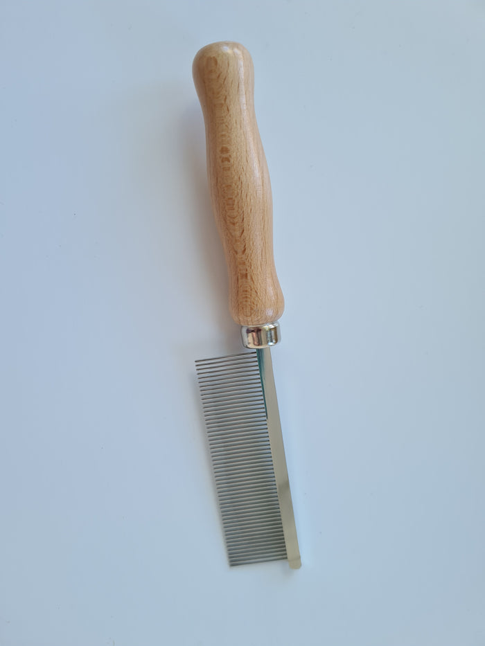 Extra fine-tooth dog grooming comb handmade in the UK